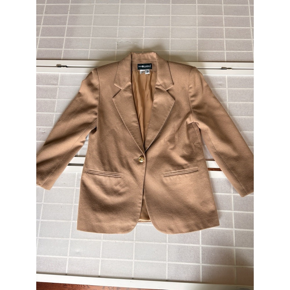 Sag Harbor Vintage 100% Wool Blazer Tan Camel Single Button Jacket Size 8P